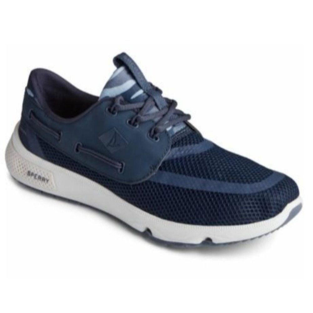 Sperry Mens 7 Seas 3 Shoes Black 7 Eye Lace Up Knit Sneakers